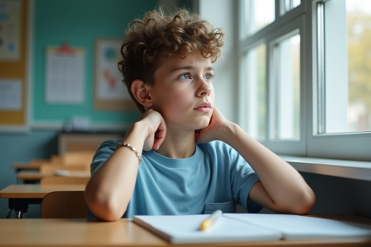 Adolescent frustré regardant par la fenêtre en classe