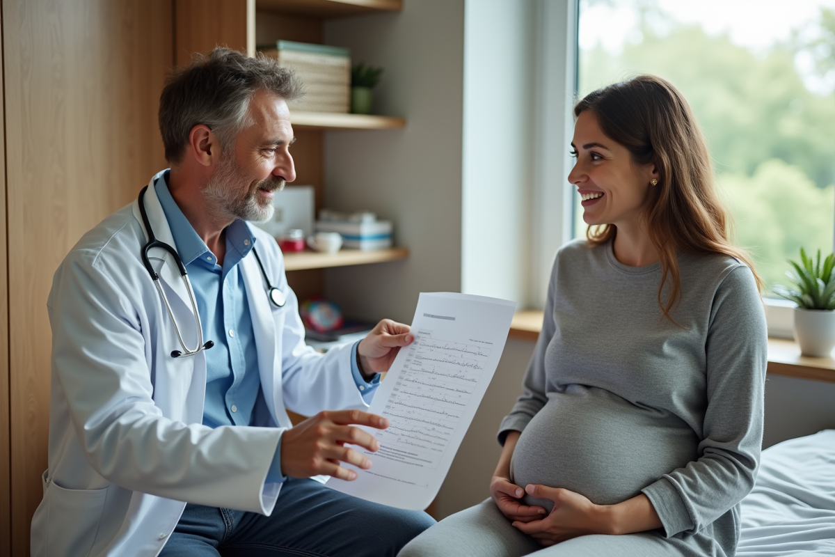 Docteur montrant résultats de battements du cœur du bébé