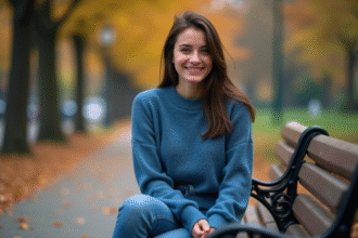 Jeune femme souriante en parc automnal