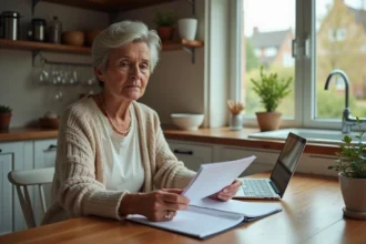 Femme d'âge moyen examinant des documents à la maison