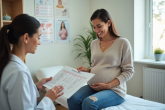 Jeune femme enceinte souriante lors d'une consultation médicale