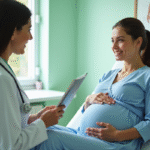 Femme enceinte avec médecin dans une clinique moderne