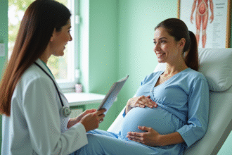 Femme enceinte avec médecin dans une clinique moderne