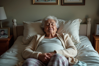 Femme âgée dormant paisiblement dans son lit