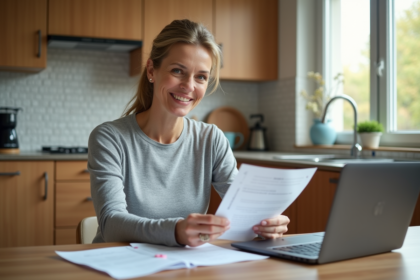 Femme sportive souriante avec formulaire de remboursement
