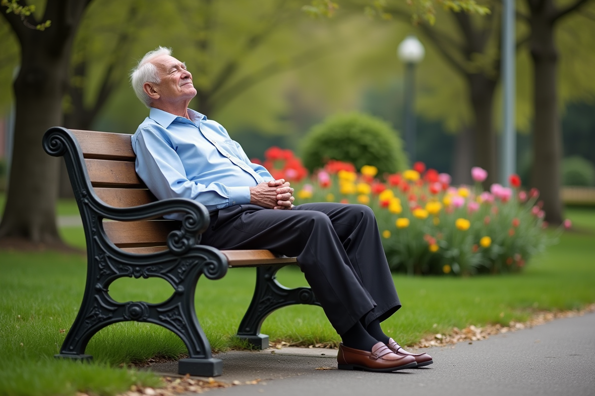 Homme âgé reposant sur un banc dans un parc