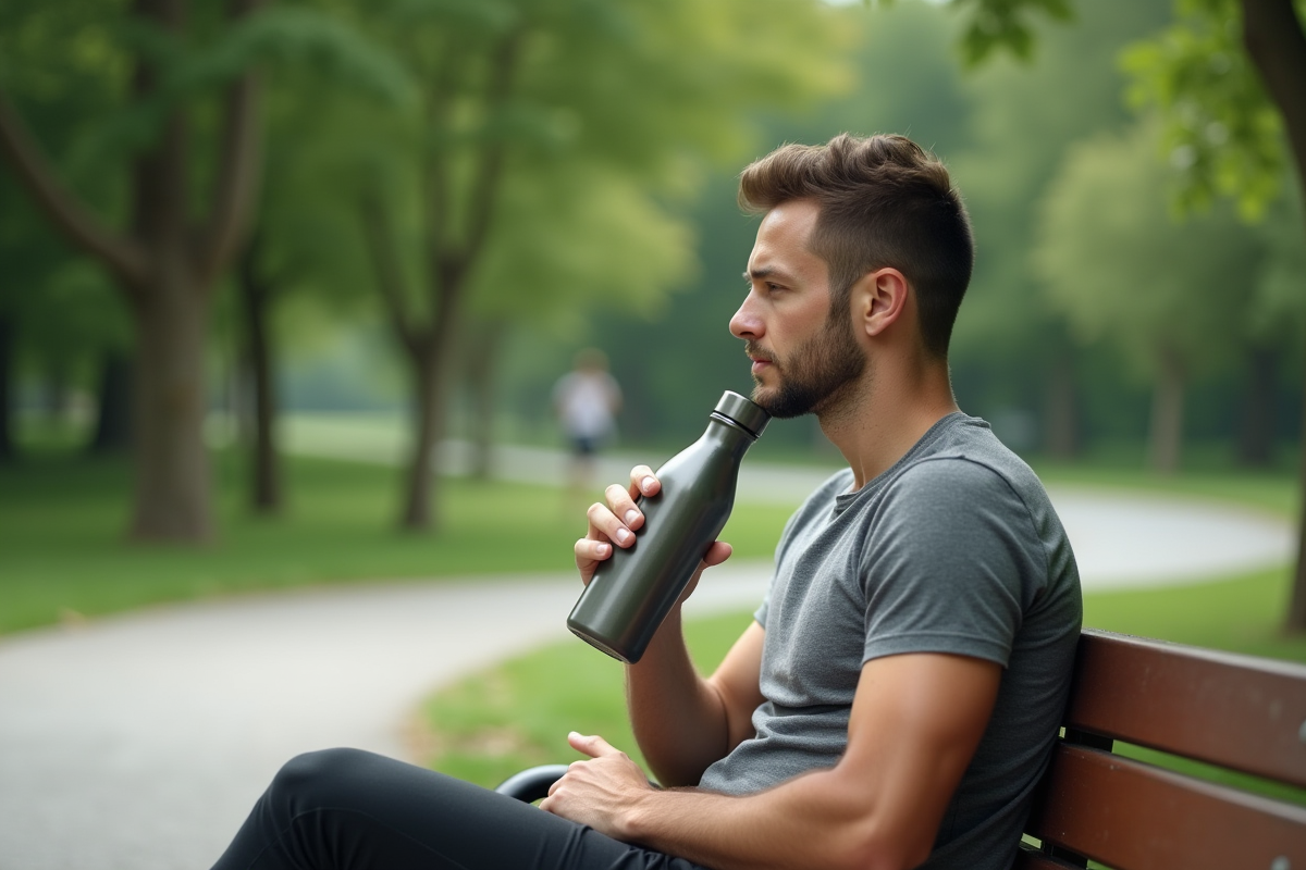 Homme détendu buvant de l