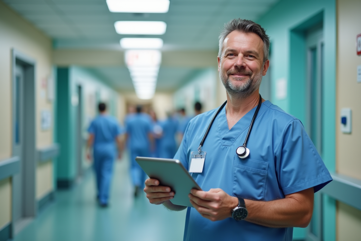 Infirmier masculin dans un couloir d