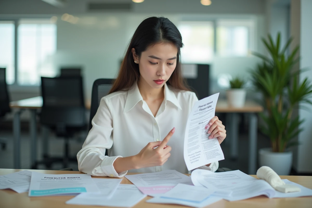 Jeune femme au bureau avec doigt bandage