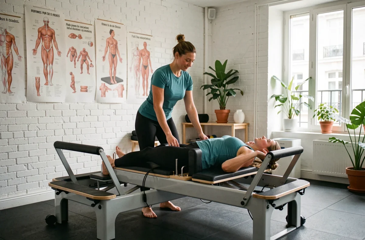 Séance de kinésithérapie et Pilates sur reformer dans le studio Kinesio Pilates du 4e arrondissement de Paris