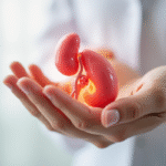Main tenant un modele de pancreas lumineux