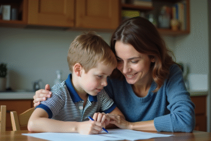 Maman et son fils dans la cuisine chaleureuse
