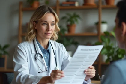 Médecin femme en consultation avec un dossier de depression