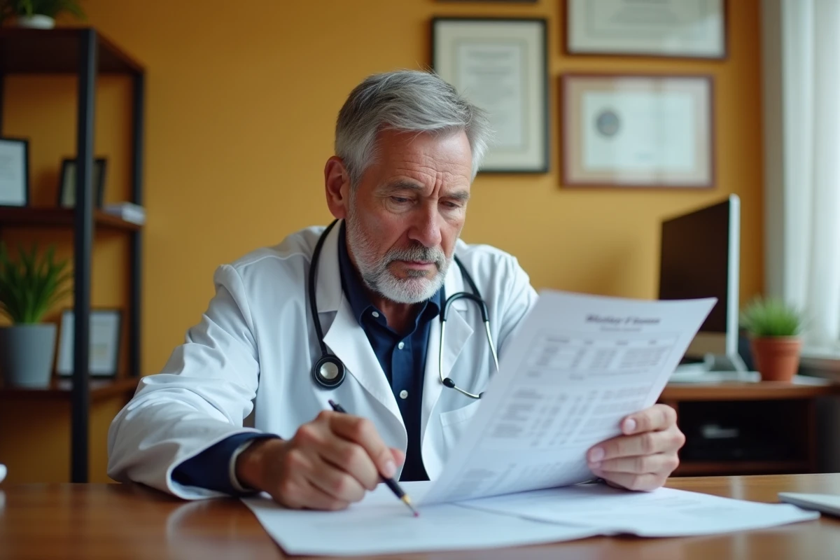 Médecin généraliste analysant des résultats de prise de sang avec un taux de TCMH anormal