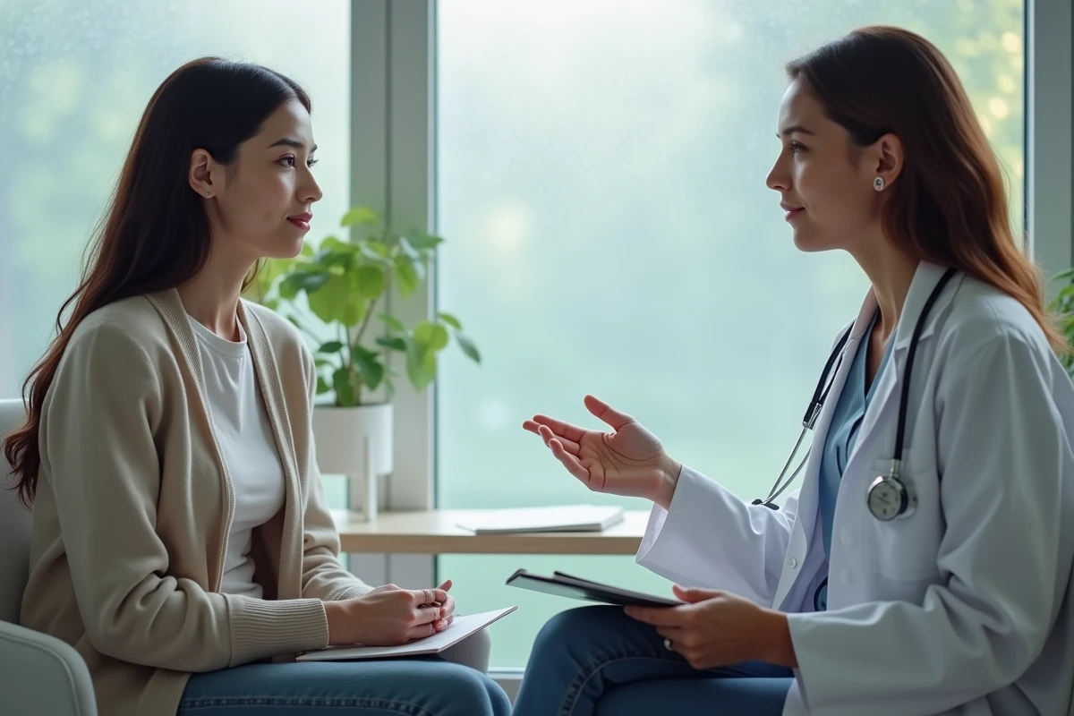 Jeune femme en discussion avec une allergologue dans une salle de consultation