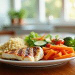 Assiette colorée d un repas équilibré de 1200 calories avec poulet quinoa légumes
