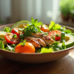 Salade colorée avec poulet et avocat frais pour un article sur la sante